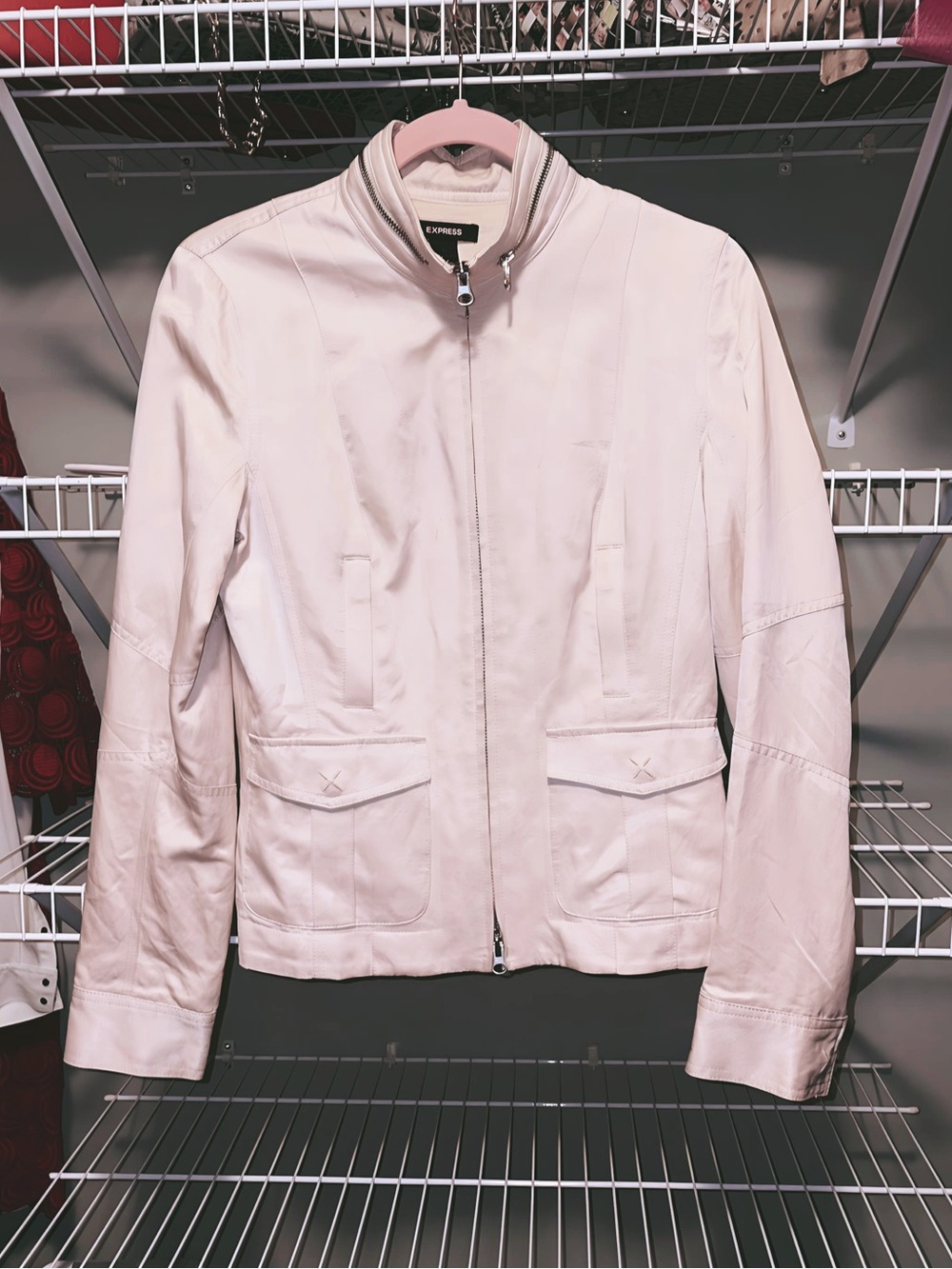 1997 Express Women's Light Baby Pink Zip-Front Jacket, Vintage